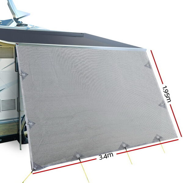 Caravan Privacy Screen Roll Out Awning 3.4x1.95M End Wall Side Sun Shade Grey - Image 2