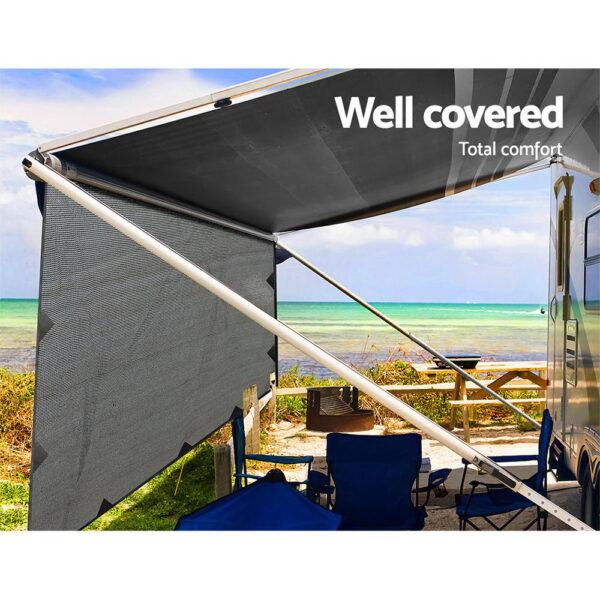 Caravan Privacy Screen Roll Out Awning 3.4x1.95M End Wall Side Sun Shade Grey - Image 4