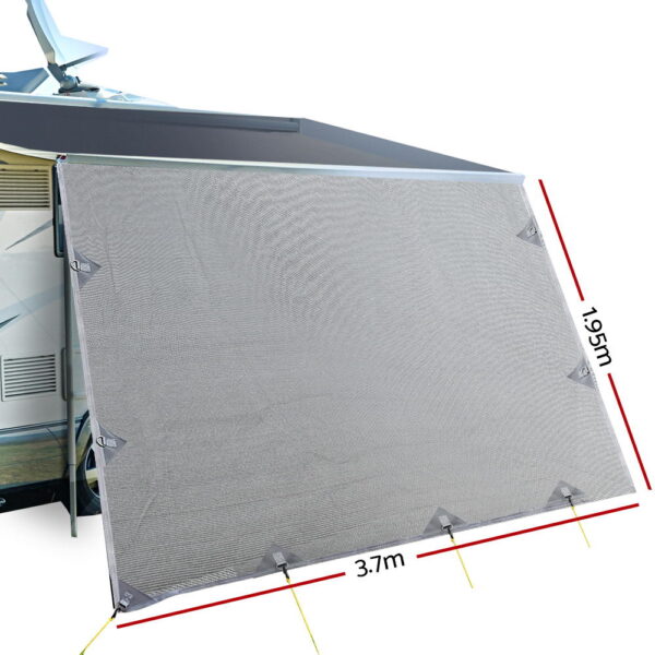 Caravan Privacy Screen Roll Out Awning 3.7X1.95M End Wall Side Sun Shade Grey - Image 2