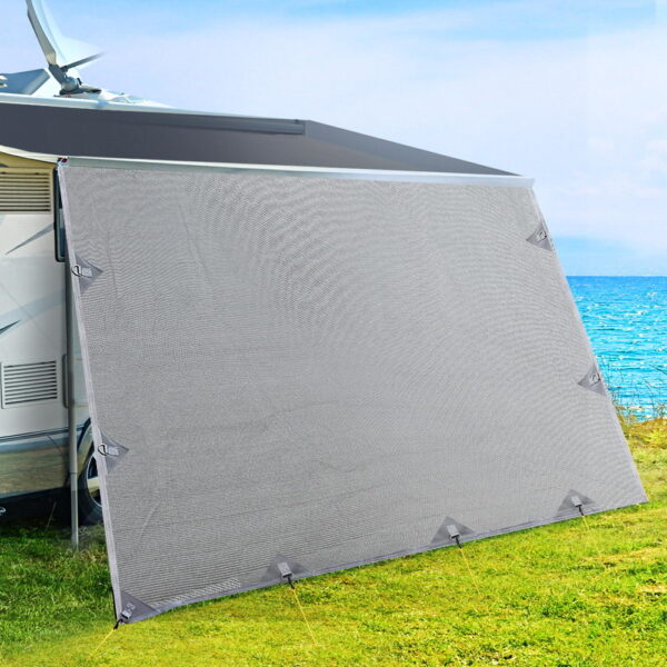 Caravan Privacy Screen Roll Out Awning 3.7X1.95M End Wall Side Sun Shade Grey - Image 8