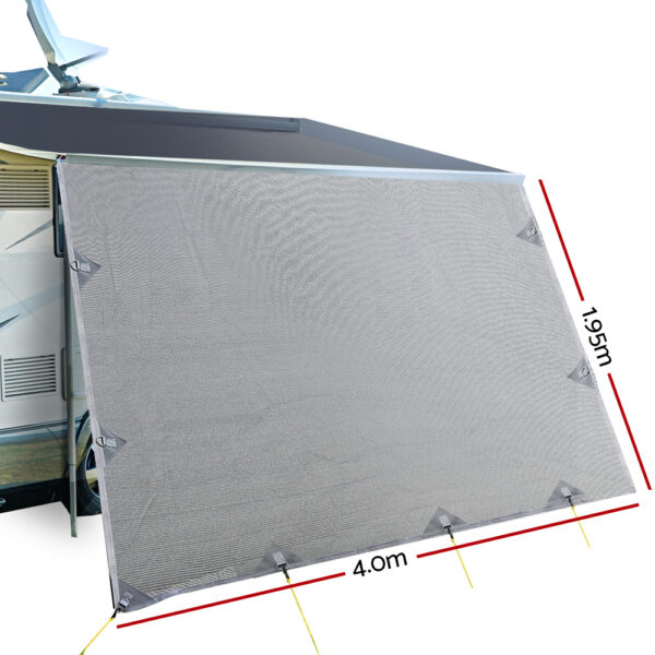 Caravan Privacy Screen Roll Out Awning 4Mx1.95M End Wall Side Sun Shade Grey - Image 2