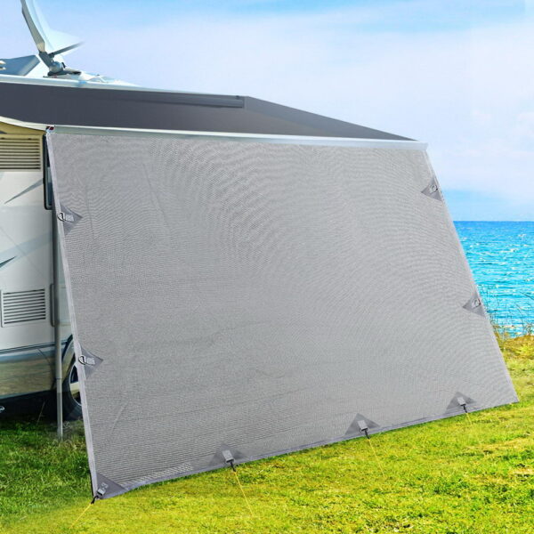 Caravan Privacy Screen Roll Out Awning 4.6x1.95M End Wall Side Sun Shade Grey - Image 7