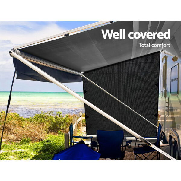 Caravan Privacy Screen Roll Out Awning 1.95x2.2M Sun Shade End Wall Side Black - Image 4