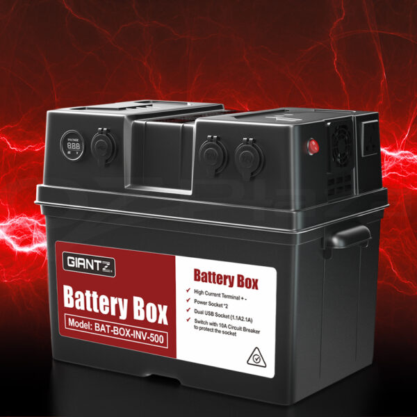 Giantz Battery Box 500W Inverter Deep Cycle Battery Portable Caravan Camping USB - Image 7