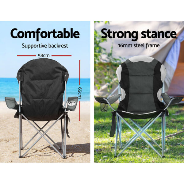 Weisshorn Camping Folding Chair Portable Outdoor Hiking Fishing Picnic Grey 2pcs - Image 5