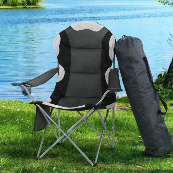 Weisshorn Camping Folding Chair Portable Outdoor Hiking Fishing Picnic Grey 2pcs - Image 8