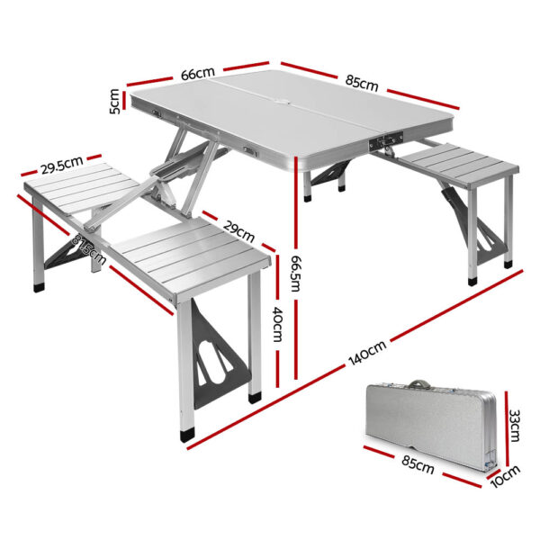 Weisshorn Folding Camping Table Outdoor Picnic BBQ With 2 Bench Chairs Set - Image 2