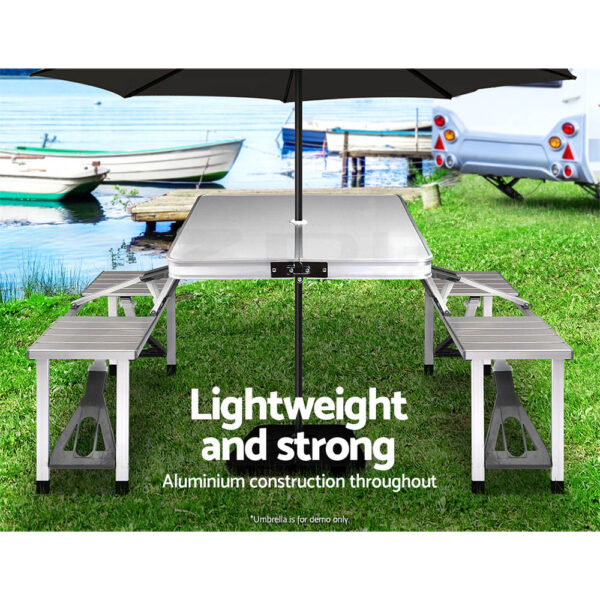 Weisshorn Folding Camping Table Outdoor Picnic BBQ With 2 Bench Chairs Set - Image 5