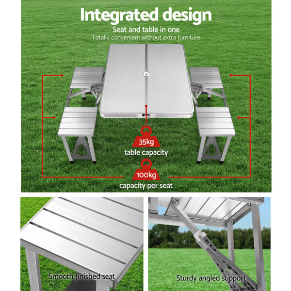 Weisshorn Folding Camping Table Outdoor Picnic BBQ With 2 Bench Chairs Set - Image 7