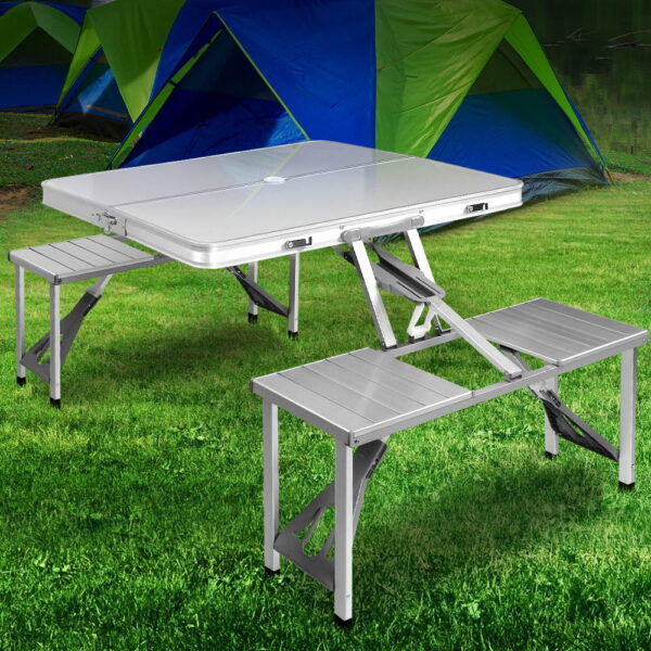 Weisshorn Folding Camping Table Outdoor Picnic BBQ With 2 Bench Chairs Set - Image 8