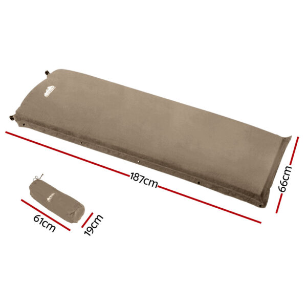 Weisshorn Self Inflating Mattress Camping Sleeping Mat Air Bed Single Coffee - Image 2