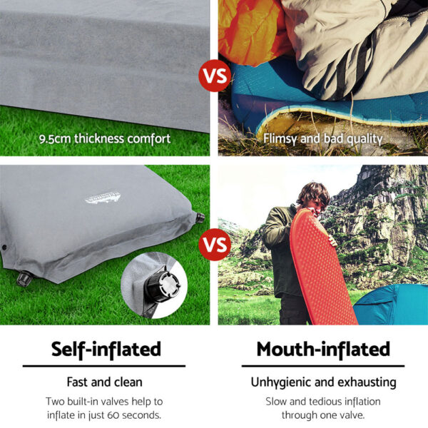 Weisshorn Self Inflating Mattress Camping Sleeping Mat Air Bed Single Grey - Image 5