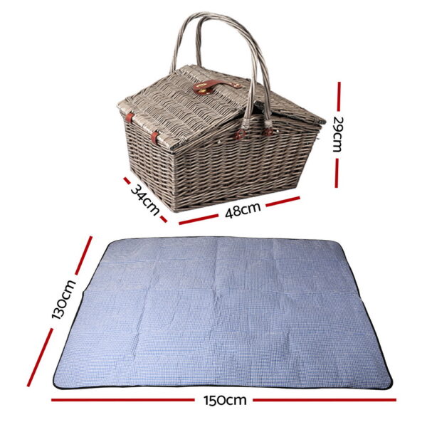 Alfresco 4 Person Picnic Basket Set Baskets Insulated Blanket Bag - Image 2