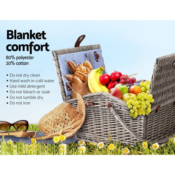 Alfresco 4 Person Picnic Basket Set Baskets Insulated Blanket Bag - Image 6