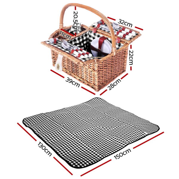 Alfresco 4 Person Picnic Basket Set Insulated Outdoor Blanket Bag - Image 2