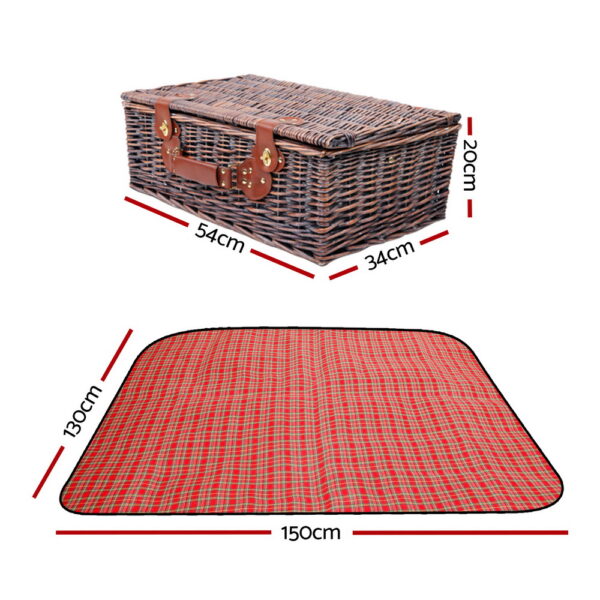 Alfresco 4 Person Picnic Basket Set Insulated Blanket Bag Red - Image 2