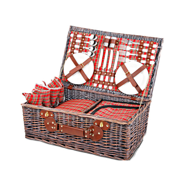 Alfresco 4 Person Picnic Basket Set Insulated Blanket Bag Red - Image 3