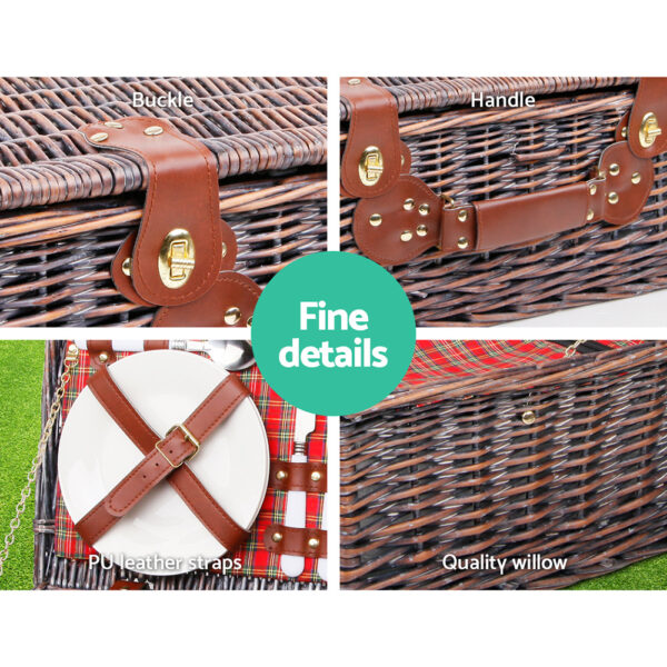 Alfresco 4 Person Picnic Basket Set Insulated Blanket Bag Red - Image 4