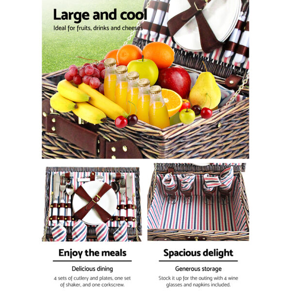 Alfresco 4 Person Picnic Basket Set Insulated Blanket Bag - Image 5