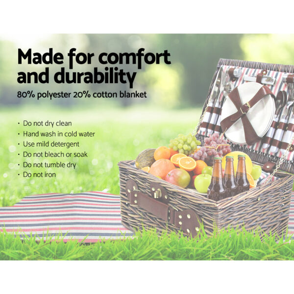 Alfresco 4 Person Picnic Basket Set Insulated Blanket Bag - Image 6