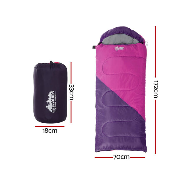 Weisshorn Sleeping Bag Kids Single 172cm Thermal Camping Hiking Pink - Image 2