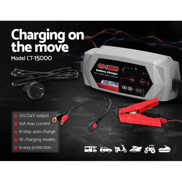 12V Automotive Car Battery Charger 24V 15Amp Smart Vehicle Truck Chargers AGM - Image 3