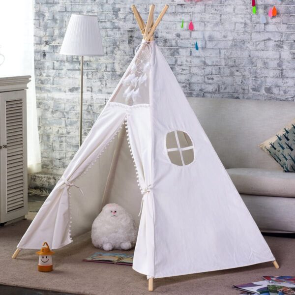 5 Poles Giant Kids Teepee Tent (Natural Canvas) - Image 2