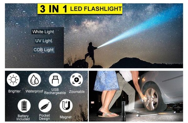 7 Modes Waterproof Rechargeable UV Light Flashlight Torch for Camping - Image 8