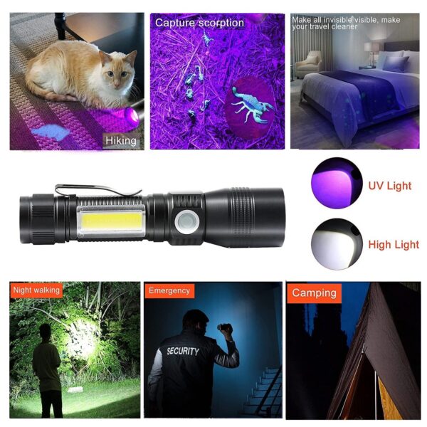 7 Modes Waterproof Rechargeable UV Light Flashlight Torch for Camping - Image 4