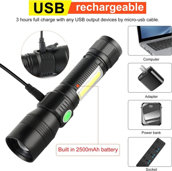 7 Modes Waterproof Rechargeable UV Light Flashlight Torch for Camping - Image 7