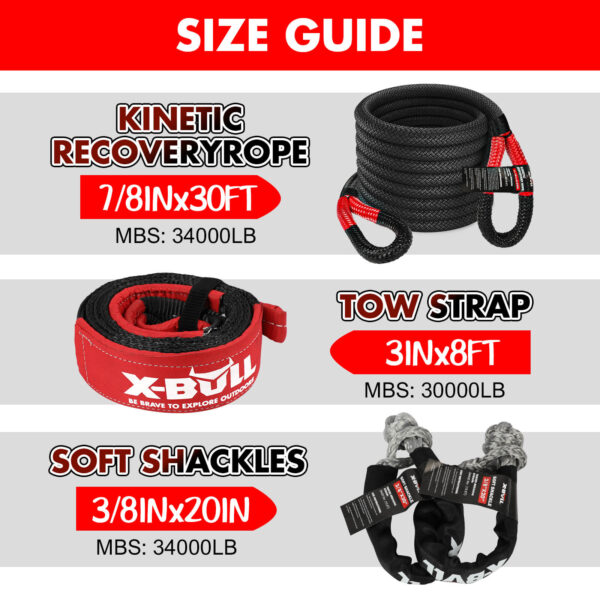 X-BULL 4WD Recovery Kit Kinetic Recovery Rope With 14500LBS Electric Winch 12V Winch 4WD 4X4 Offroad - Image 2