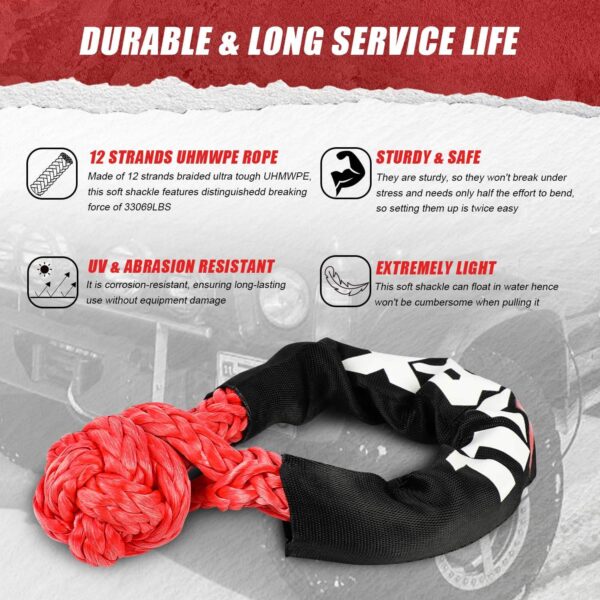 X-BULL 4WD Recovery Kit Kinetic Recovery Rope With 14500LBS Electric Winch 12V Winch 4WD 4X4 Offroad - Image 3