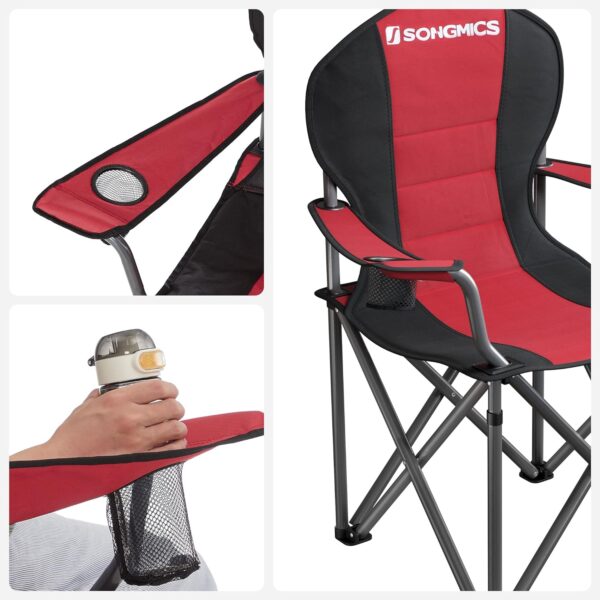 SONGMICS Folding Camping Chair with Bottle Holder Red and Black - Image 4