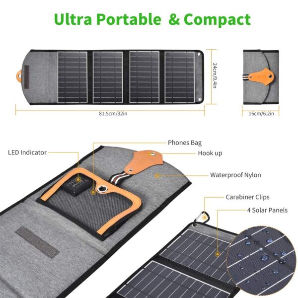 CHOETECH SC005 22W Portable Waterproof Foldable Solar Panel Charger (Dual USB Ports) - Image 3