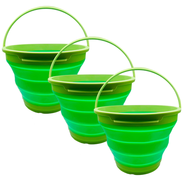 3x 7L Foldable Collapsible Silicone Bucket for Hiking/Camping/Fishing - Green - Image 2