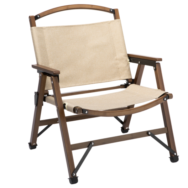 Bamboo Canvas Foldable Outdoor Camping Chair Wooden Travel Picnic Park - Khaki/Beige - Image 2